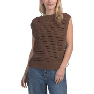 MAX STUDIO LONDON Crew Neck Open Knit Sweater Vest